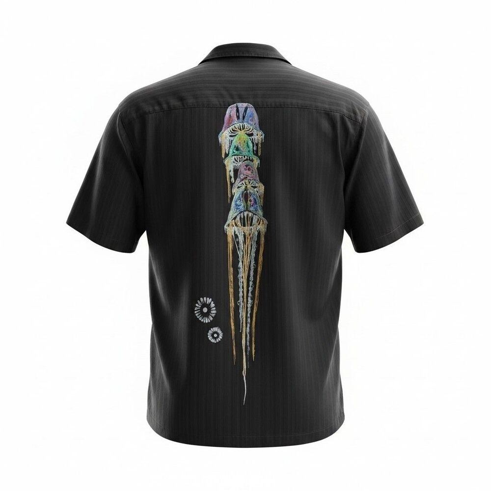 Tommy Bahama 100% Silk Camp Shirt XL Hand Painted Jellyfish Art Gold Accents
